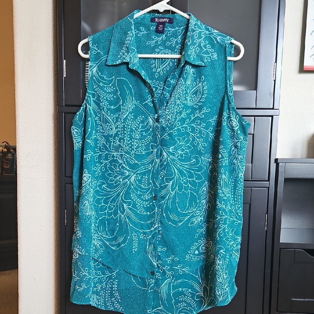 Kohl's Turquoise Patterned Sleeveless Blouse